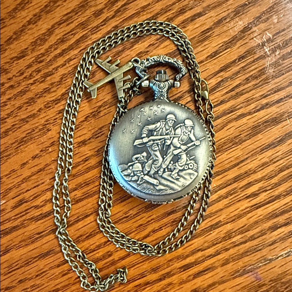 Antique Brass-tone Pocket Watch with Chain